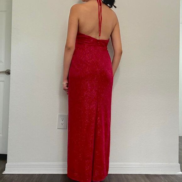 2000s hot pink halter maxi dress by Jessica McClintock for Gunne Sax - Picture 2 of 8